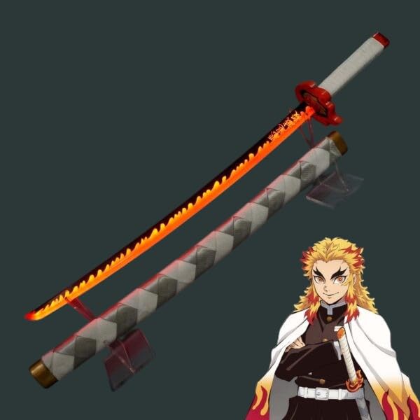 Rengoku Kyojuro LED Nichirin Katana – Demon Slayer Light Up Wooden Sword 104cm