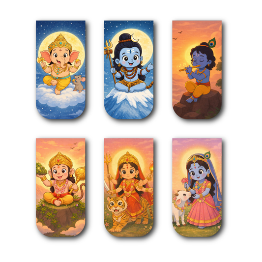 Divine Sanatani Gods Magnetic Bookmark Set – Cute Hindu Deities – Set of 6