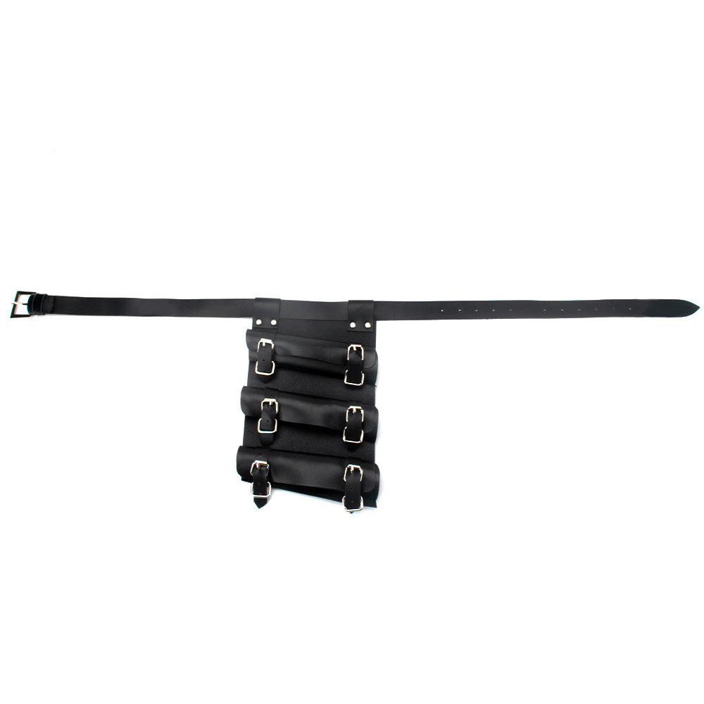Black Katana Sword Holder Belt – Adjustable PU Leather Cosplay Waist Belt with Triple Strap Holster
