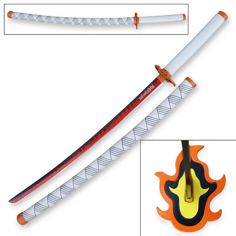 Kyojuro Rengoku Katana – Demon Slayer Flame Nichirin Sword 104cm White Scabbard Version