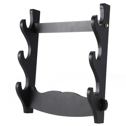 Wall Mount Katana Holder – Three Layer - assembled holder with three tiers of curved hooks, front angle